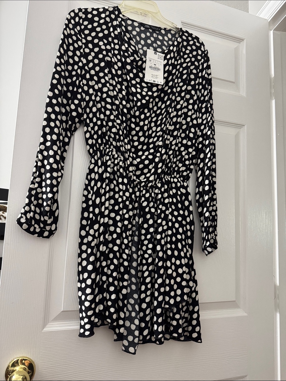 Zara Black and White Polka Dot Wrap-Style Tunic